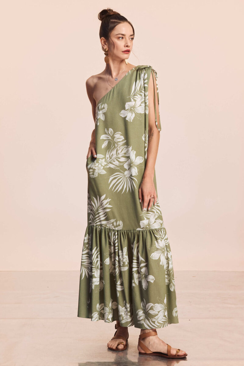 Culoare: Verde salvie/ Motive florale albe
