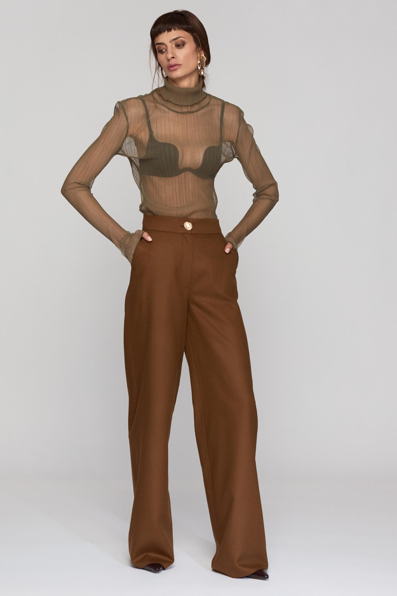 Pantaloni Largi Din Lana Cu Casmir "Arabella"
