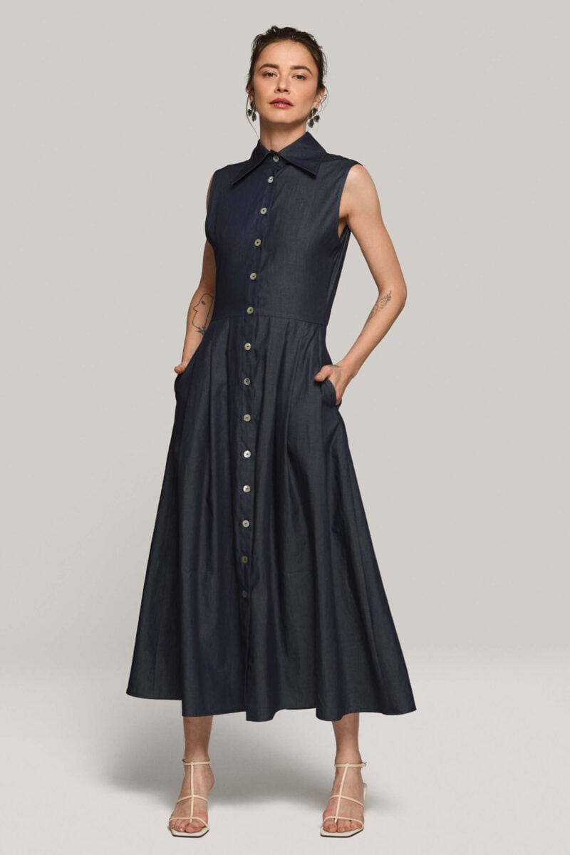 Rochie Lunga Din Denim de Bumbac "Fabiola"