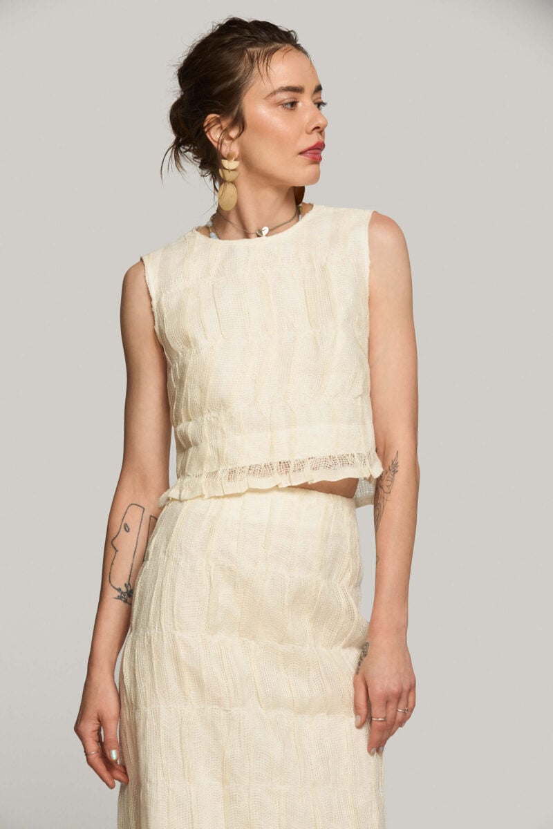 Top Scurt Din Bumbac Cu Broderie "Ferra"