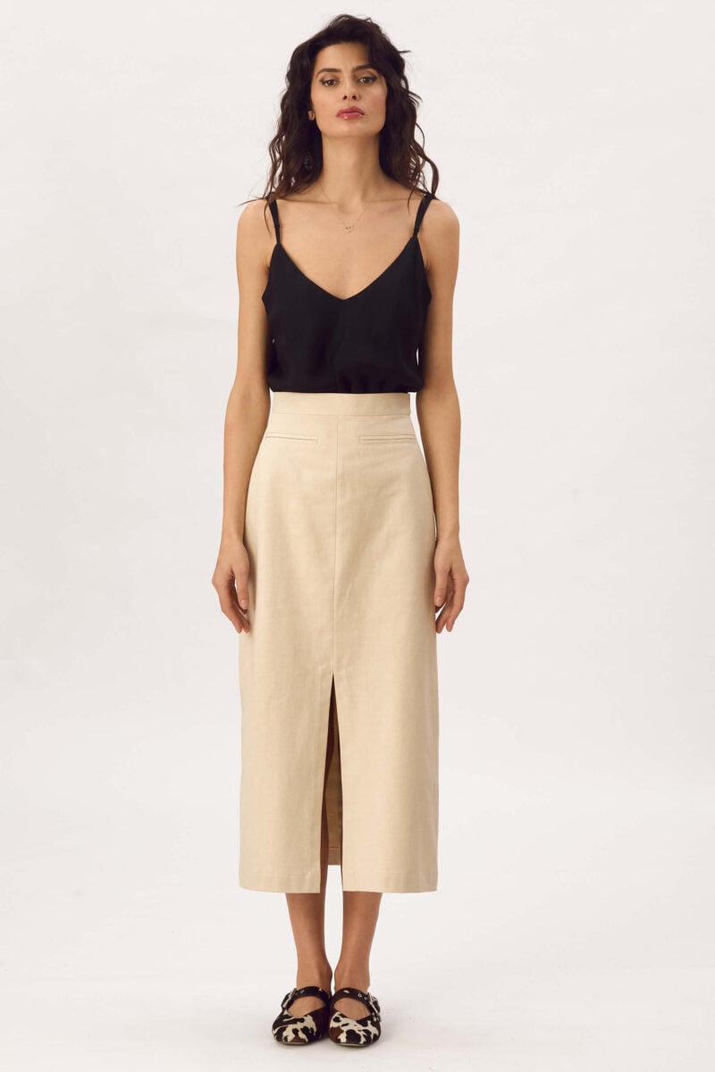 Fusta Dreapta Cu Slit Din Bumbac "Bella"